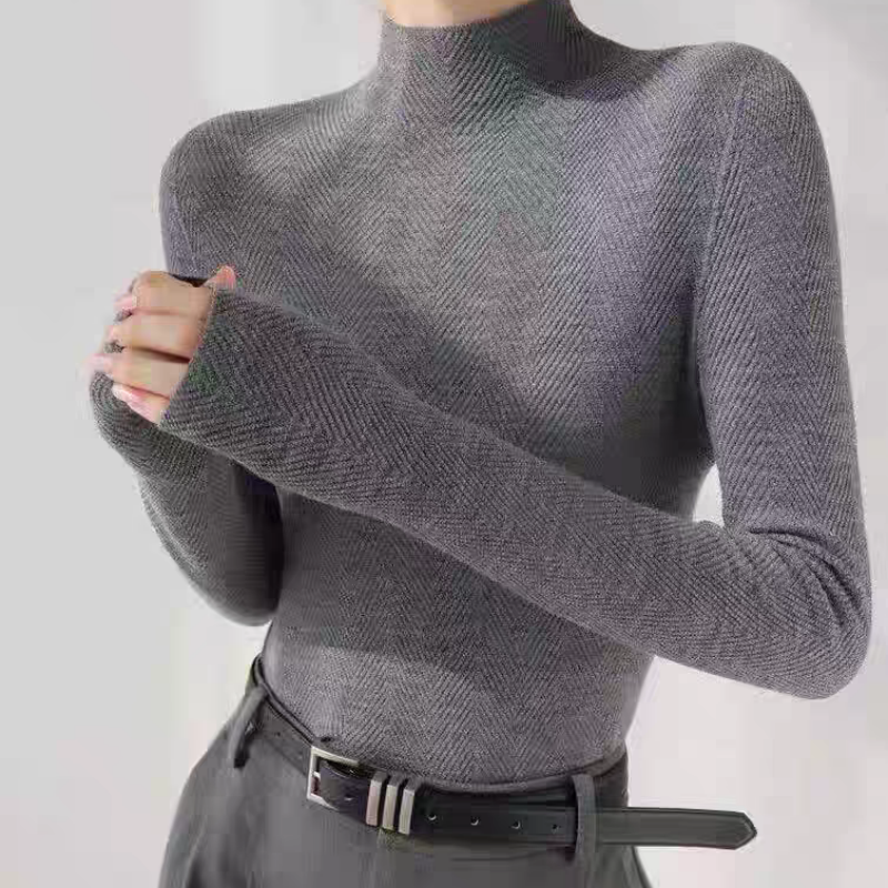 秋冬女半高领水波纹修身打底毛衣