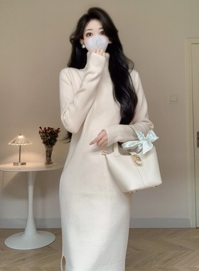 Amy的店外贸品质针织连衣裙配大衣长裙子宽松显瘦长款内搭毛衣裙