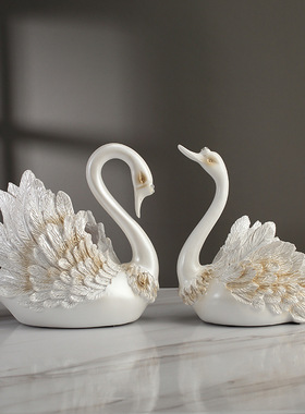 欧式轻奢客厅摆件高级感 情侣黑天鹅装饰工艺品 家居饰品