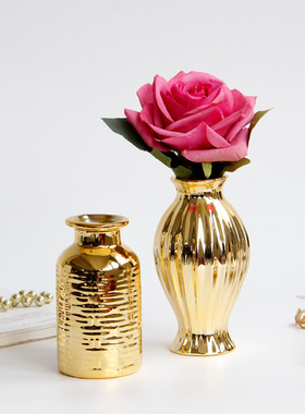 金色欧式浮雕纹路陶瓷花瓶