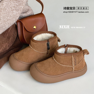 冬款儿童雪地靴低邦短靴防水磨砂真皮宝宝靴子韩版保暖男女童棉靴