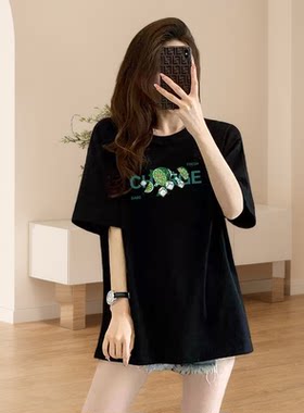 短袖中长款T桖宽松棉女夏
