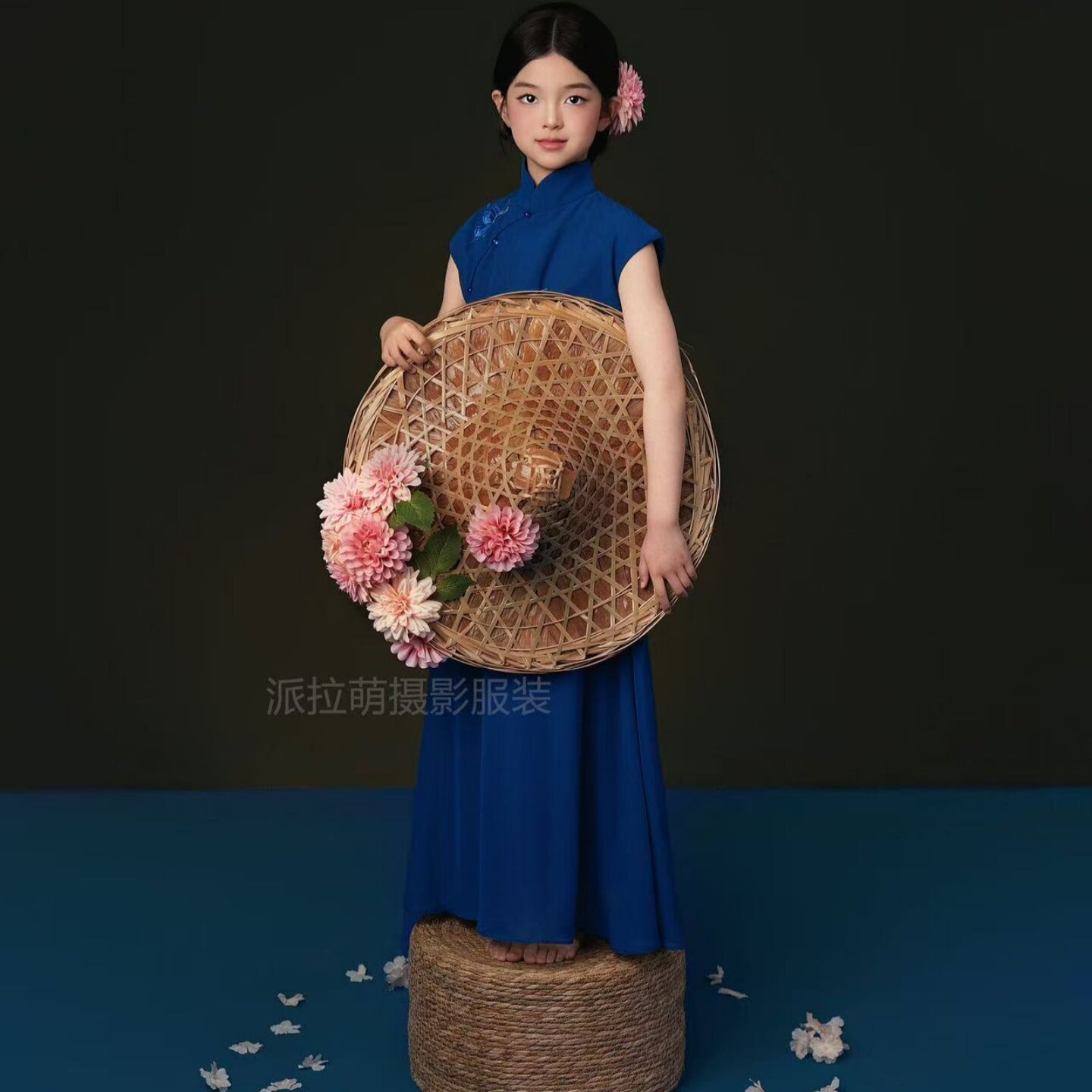儿童摄影服装蓝色新中式旗袍主题