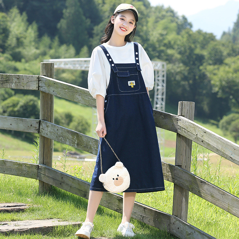 初中生牛仔背带裙套装女孩子大码2025年夏装新款连衣裙两件套夏季