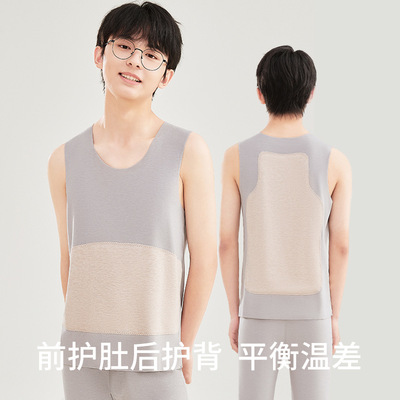 羊毛蚕丝德绒男大童青少年保暖背心高中生冬季加绒初中生马甲内穿