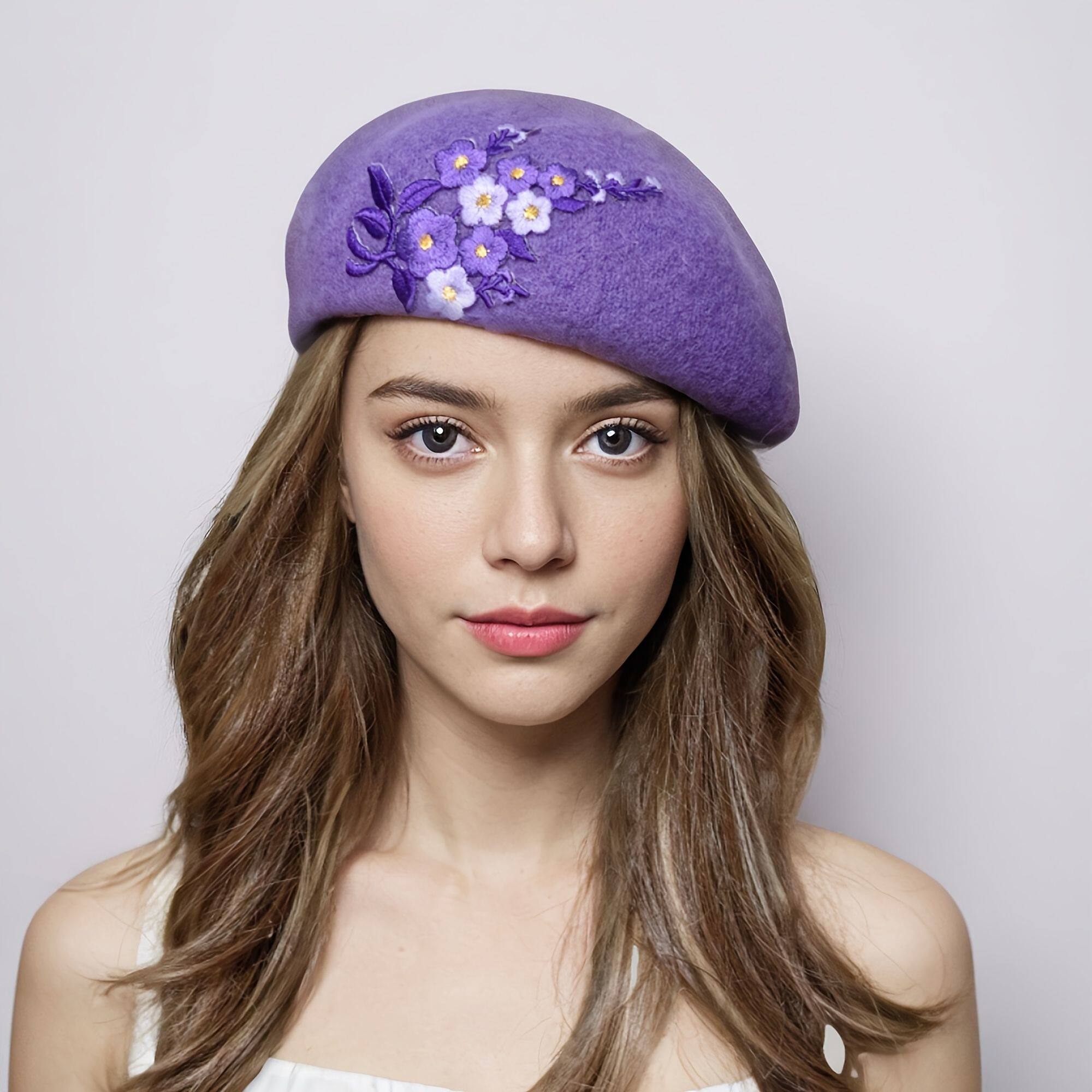 秋冬新款毛呢绣花贝雷帽女帽时尚韩版个性优雅网红帽子洋气百搭