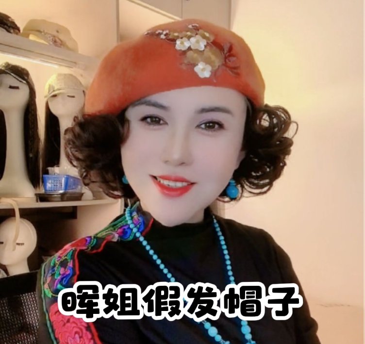 新款假发一体毛呢绣花贝雷帽时尚百搭仿真短假发妈妈帽子网红优雅