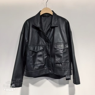 C雪儿25001时尚 翻领大口袋休闲宽松减龄显瘦皮衣外套欧货2025春款