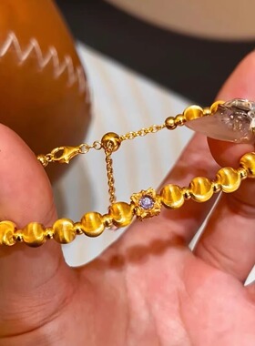 蕾迪高定［紫色蔷薇猫眼珠手链］s925银镀真金紫水晶手链