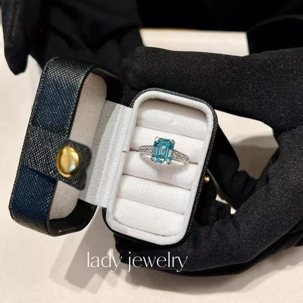 蕾迪高定[天空之镜]的s925银圣玛丽亚蓝海蓝钻戒指