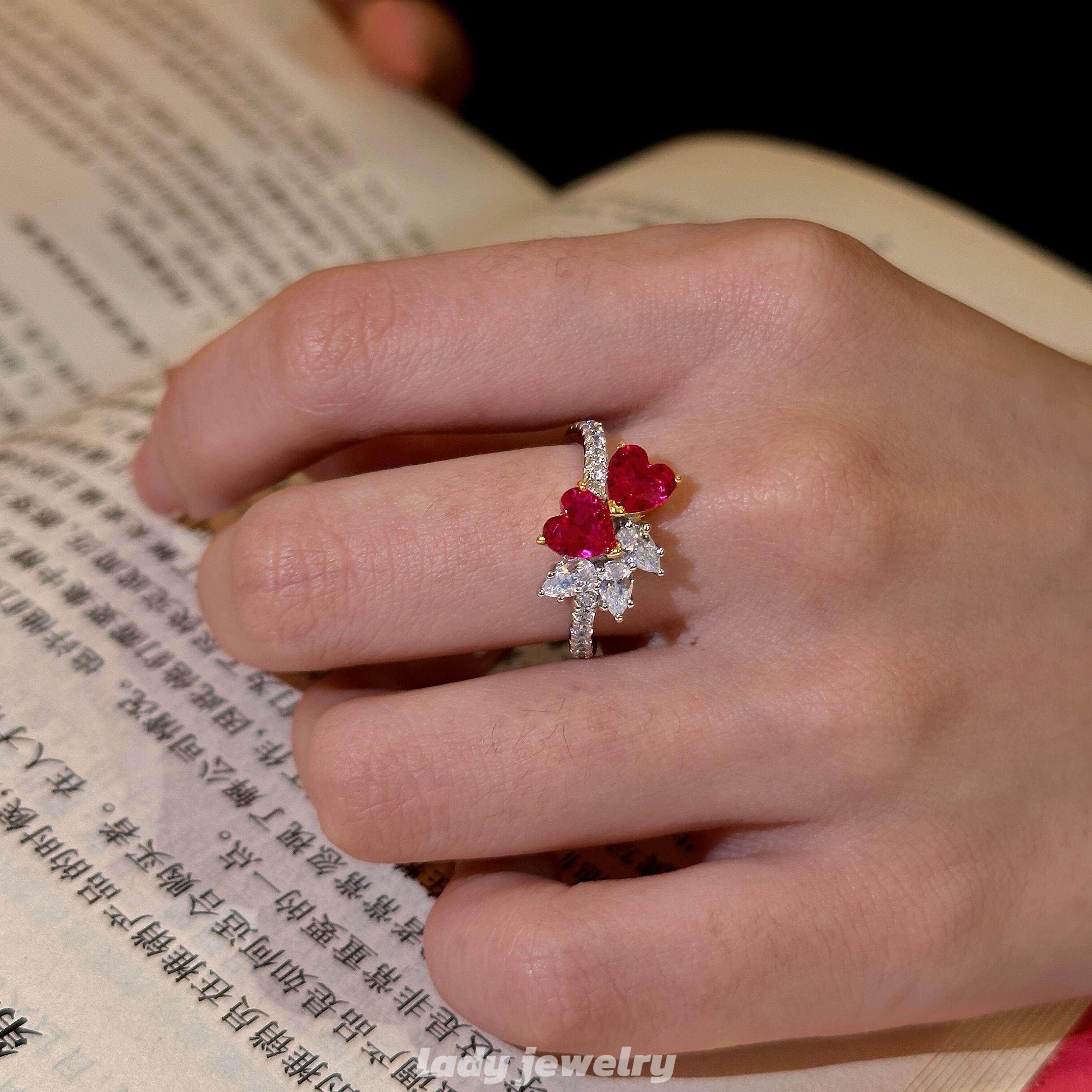 蕾迪s925银［丘比特爱心］鸽血红戒指耳钉1克拉爱心简约气质百搭,饰品/流行首饰/时尚饰品新,银饰戒指,淘宝优惠券,粉丝福利购,淘宝优惠卷