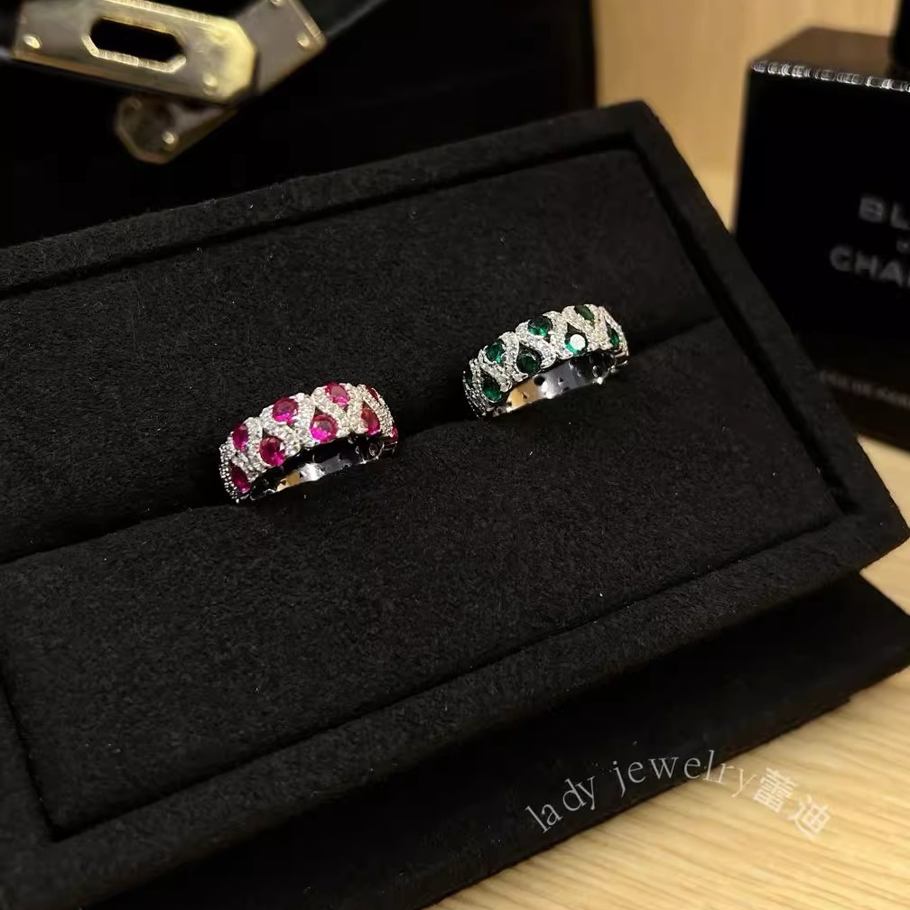 蕾迪高定s925银宽版彩宝双排时尚百搭戒指