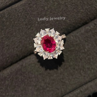 奢华时尚 s925银3克拉鸽血红钻戒重工版 气质女戒指 太阳花 蕾迪