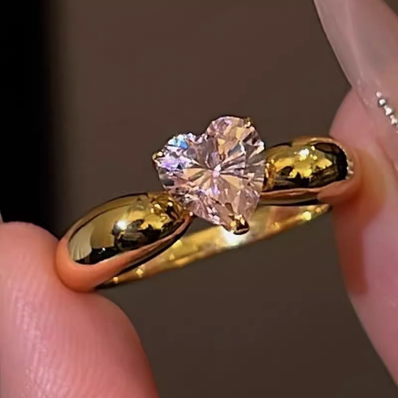 蕾迪高定金色嘟嘟系s925银镀金粉色1.5克拉爱心戒指