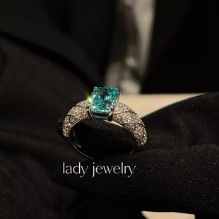 蕾迪高定s925银［帕拉伊巴］网格立体戒臂肥方戒指