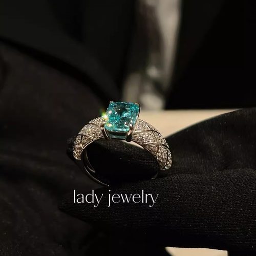 蕾迪高定s925银［帕拉伊巴］网格立体戒臂肥方戒指