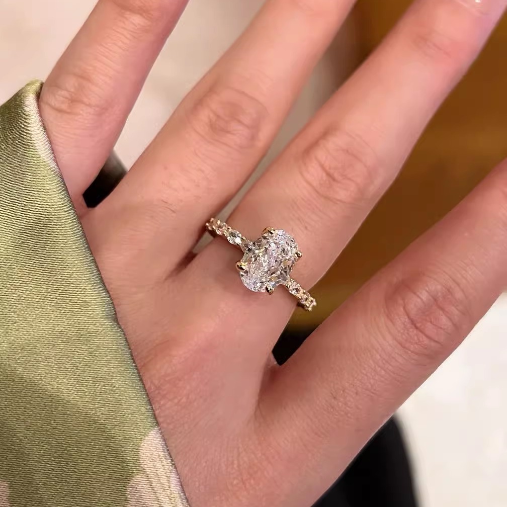 蕾迪jewelry高定s925银冰透培育钻3克拉捕梦网时尚百搭戒指