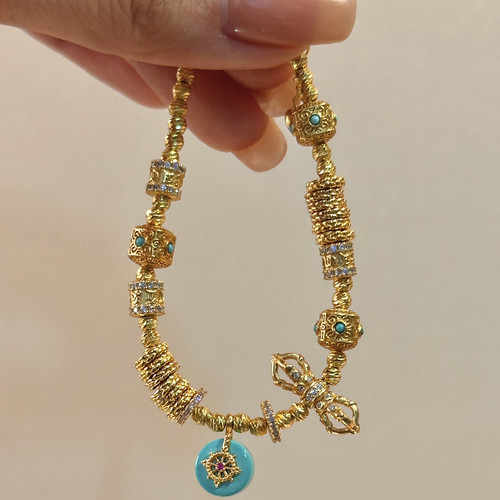 s925纯银镀真金金刚杵盘缠手链