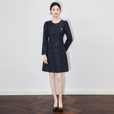 轻奢高级感重工亮片粗花呢连衣裙收腰显瘦小礼服正式重要场合秋冬