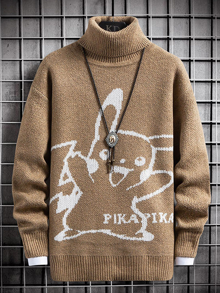 TURTLENECK SWEATER BOYS NEW FLEECE THICKENED CARTOON KNIT SWEATER JACKET MENS WINTER WARM SWEATER LINE CLOTHES