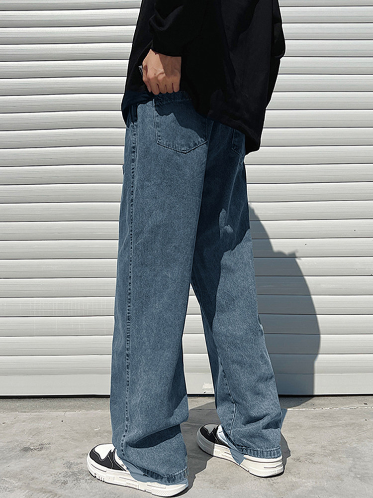 FLEECE JEANS MENS AUTUMN AND WINTER NEW AMERICAN LOOSE STRAIGHT WIDE-LEG PANTS MENS WINTER WARM CARGO CASUAL PANTS