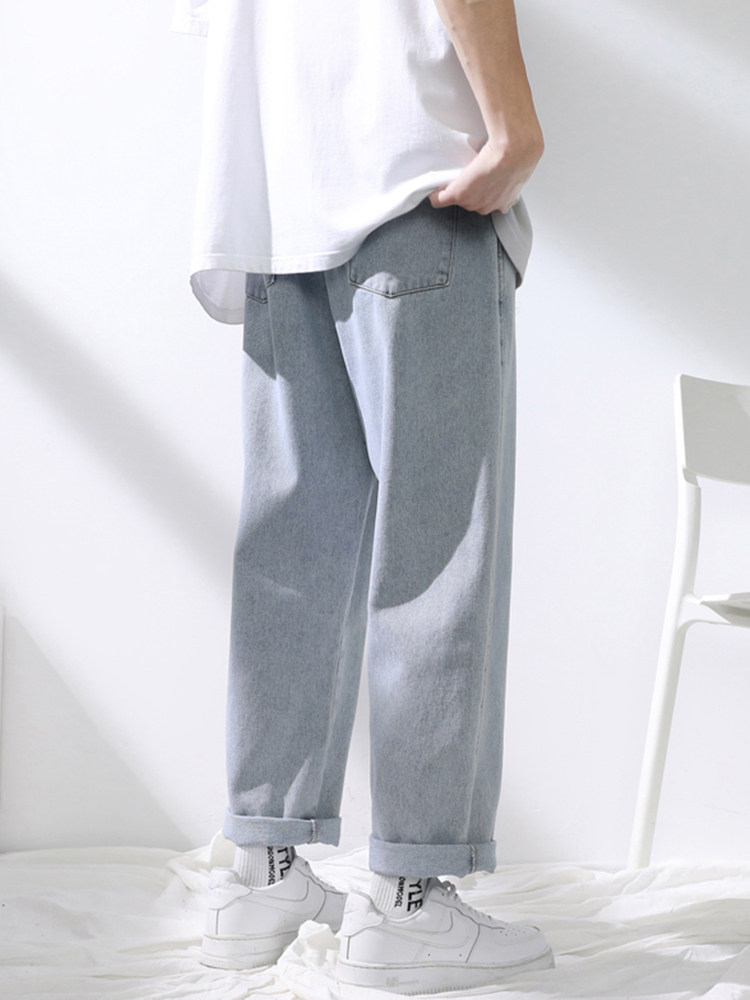 PANTS MENS AMERICAN HIGH STREET JEANS MENS SPRING AND AUTUMN STRAIGHT LOOSE PANTS TEEN CASUAL CROPPED PANTS