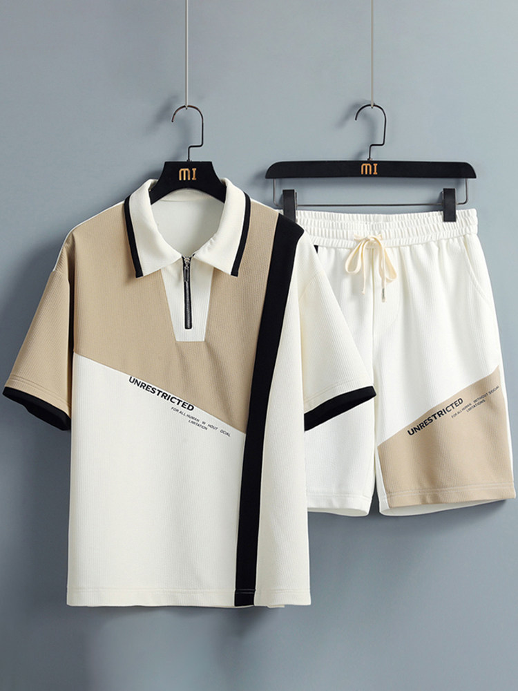 HALF ZIPPER POLO SHIRT MENS SHORT SLEEVE SUMMER ICE SILK QUICK-DRYING LAPEL T-SHIRT MENS TRENDY BRAND CONTRAST TEEN T-SHIRT