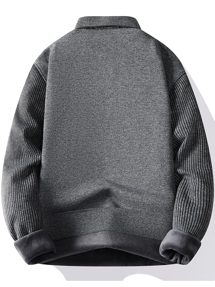 FAKE TWO SWEATERS FOR MEN AUTUMN AND WINTER STYLE PLUSH THICKENED WARM CLOTHES LINE SHIRT COLLAR A BASE KNIT SWEATER FOR MEN