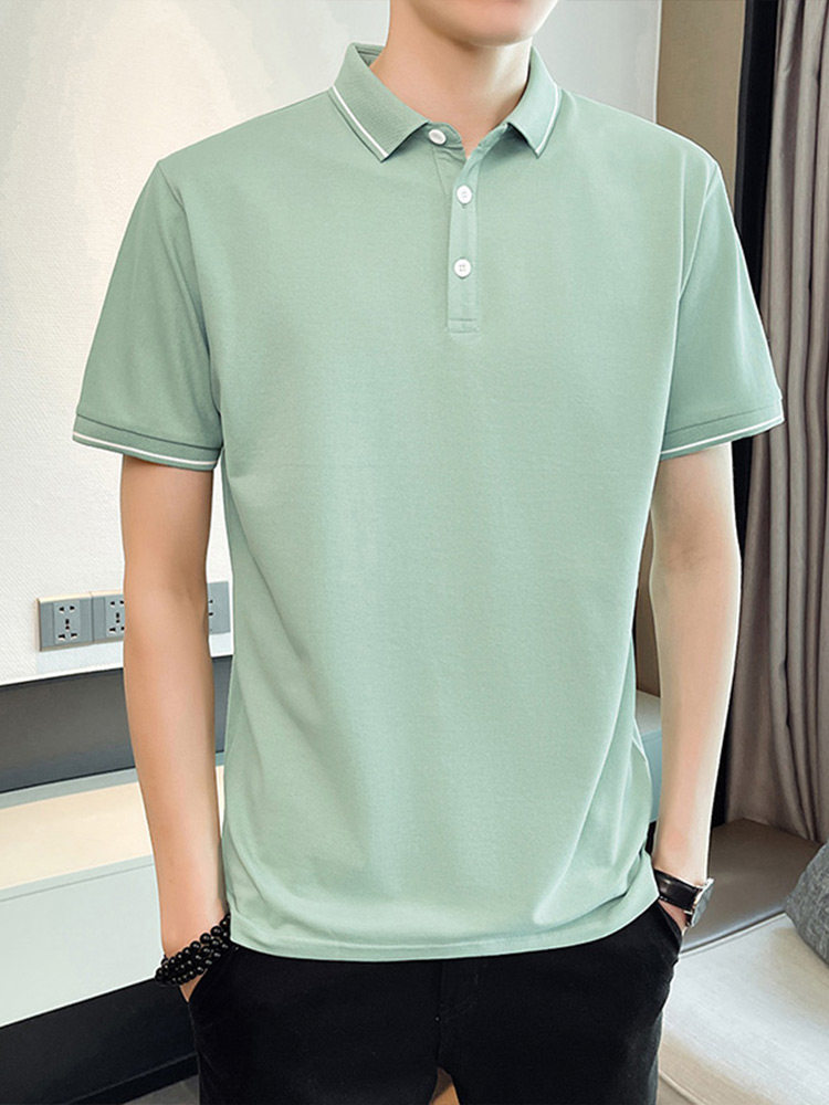 SUMMER SHORT SLEEVE T-SHIRT MENS KOREAN VERSION SLIM LAPEL BLACK POLO SHIRT MENS TREND VERSATILE SOLID COLOR HALF-SLEEVED SHIRT
