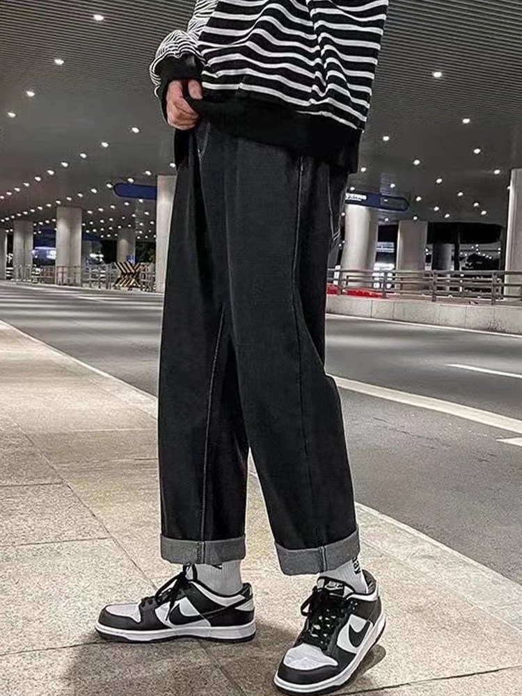 LIGHT BLUE JEANS MENS SUMMER LOOSE STRAIGHT WIDE-LEG PANTS MENS SPRING AND AUTUMN TIDE BRAND WASHED RETRO CASUAL PANTS