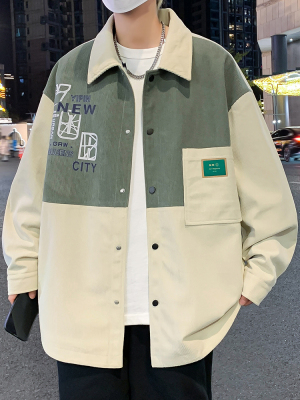 外套男春秋季2025新款撞色翻领衬衫式夹克男秋装青少年工装褂子潮