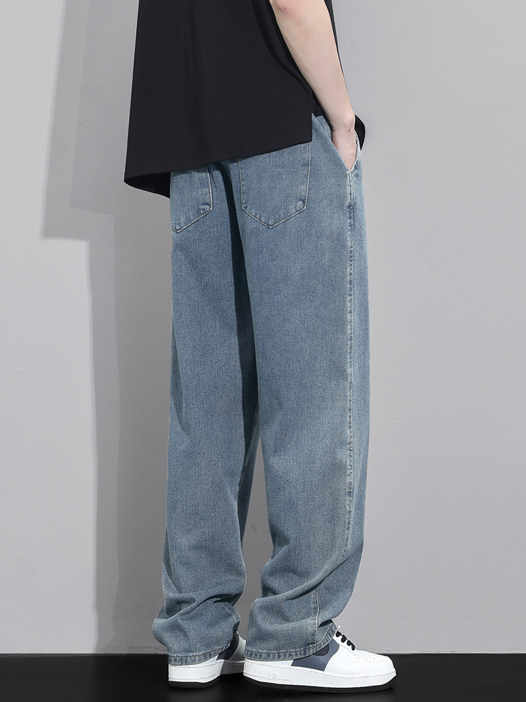 JEANS MENS SUMMER THIN LOOSE STRAIGHT PANTS MENS CROPPED SLACKS MENS AMERICAN RETRO TROUSERS