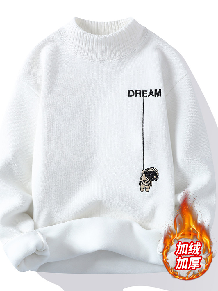 SWEATER MENS AUTUMN AND WINTER FLEECE THICKENED NEW SOFT GLUTINOUS SEMI-TURTLENECK KNITWEAR MENS SWEATER WINTER BASE LAYER LINE