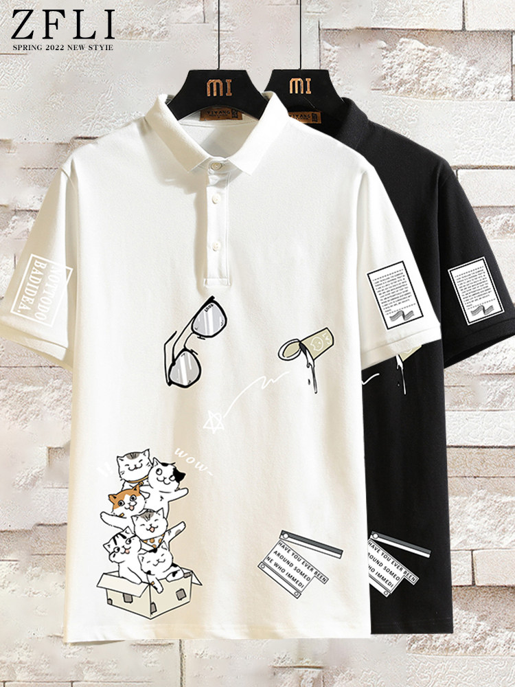 2024 SUMMER NEW SHORT SLEEVE T-SHIRT MENS FASHION BRAND LAPEL POLO SHIRT COTTON DESIGN SENSE PRINT UPPER SHIRT T-SHIRT