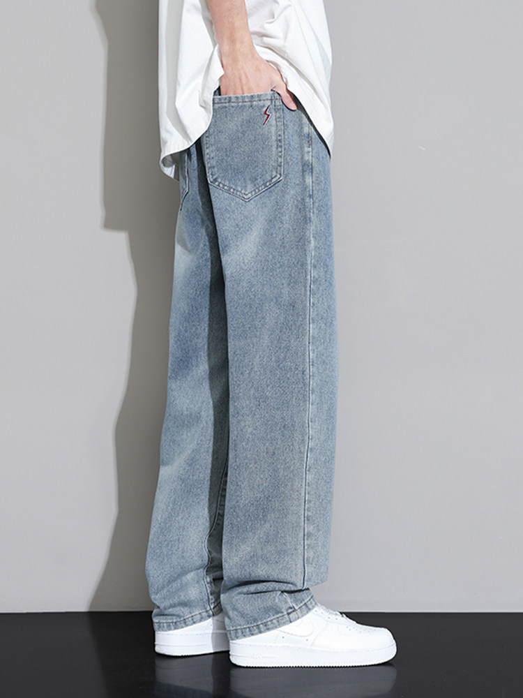 AMERICAN JEANS MENS AUTUMN AND WINTER LOOSE STRAIGHT CASUAL PANTS MENS VELVET THICKENED SPRING AND AUTUMN HIGH STREET WIDE-LEG PANTS MEN