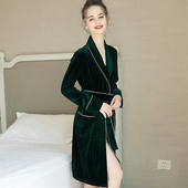 中长款 浴袍长袖 性感睡衣女 金丝绒天鹅绒睡袍春秋家居服秋季 秋冬季