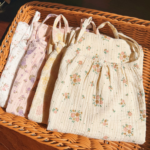 纯棉绉纱吊带裙宽松休闲碎花睡裙