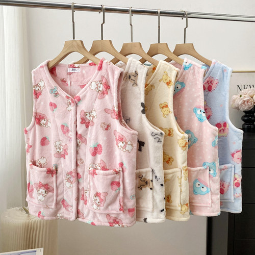 秋冬女士珊瑚绒背心卡通马甲