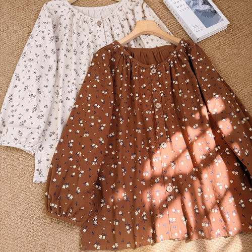 春秋纯棉磨毛碎花家居服单上睡衣