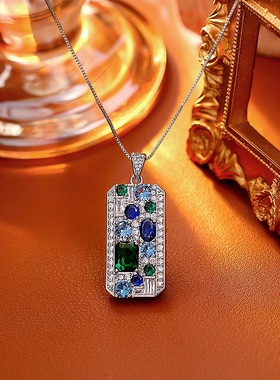 新款复古几何项饰创意夸张吊坠奢华长款秋冬项链轻奢小众撞色