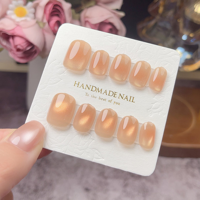 高级感纯手工穿戴甲短款粉色猫眼美甲贴片可拆卸假指甲显白指甲贴,彩妆/香水/美妆工具,穿戴甲/甲片,淘宝优惠券,粉丝福利购,淘宝优惠卷