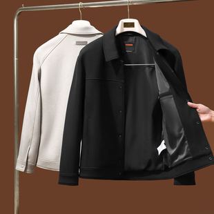 简轻奢新款绵羊毛赛尔男士慕斯空气层免烫休闲翻领夹克针织外套