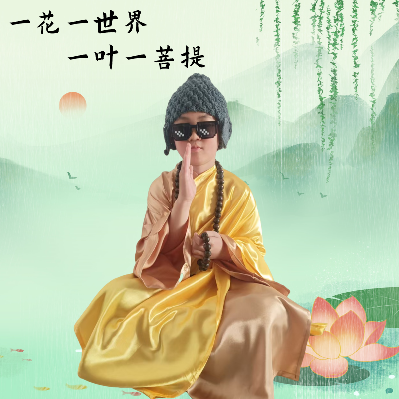 86西游记如来佛祖儿童服装头套和尚衣服唐僧成人角色扮演cosplay