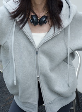 重磅灰色卫衣/男女秋冬2025新款爆外套加绒连帽美式拉链INNER YES