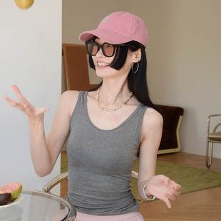灰色带胸垫无袖 吊带工字背心女2025新款 上衣 外穿夏美式 美背一体式