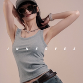 胸垫美背一体式 外穿夏美式 吊带背心女2025新款 带巨软 灰无袖 上衣