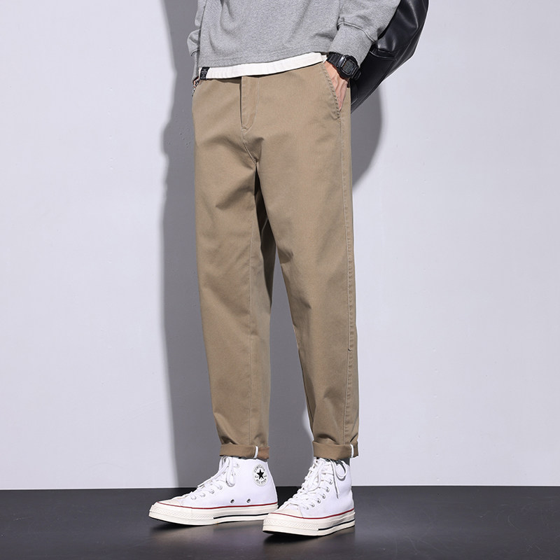 2025春秋款修身小脚弹力纯色休闲裤男青年新品百搭长裤子潮流男装