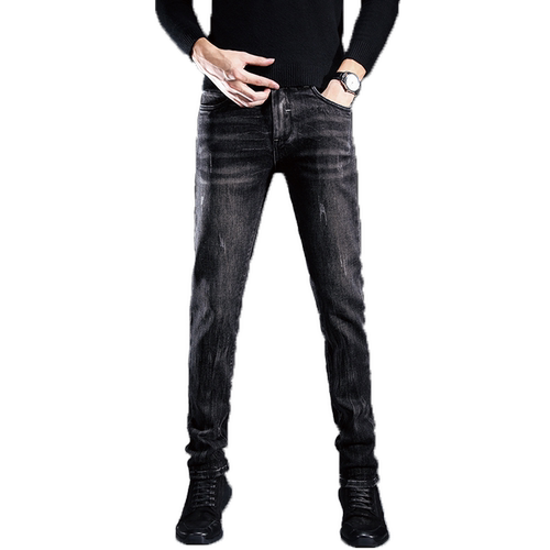 春秋新款超高弹力小脚牛仔裤男黑灰色修身显瘦弹性长裤子潮男大码