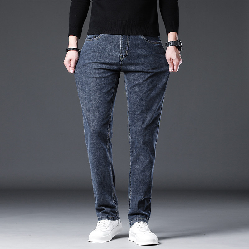 2025秋冬新款高弹力修身直筒牛仔裤男青年加绒长裤子潮流男装大码