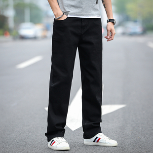 秋冬厚款宽松直筒高弹力牛仔裤男青年纯黑色加绒长裤子潮男装大码